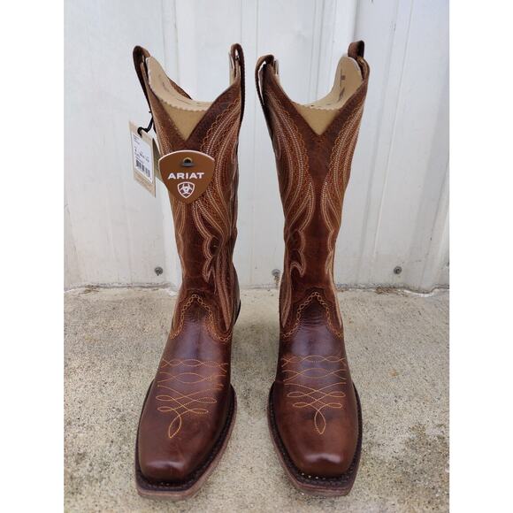 Ariat Lively Womens Sz 8 B Sassy Brown Leather Cowboy Square Toe 12" Boots - Picture 4 of 8